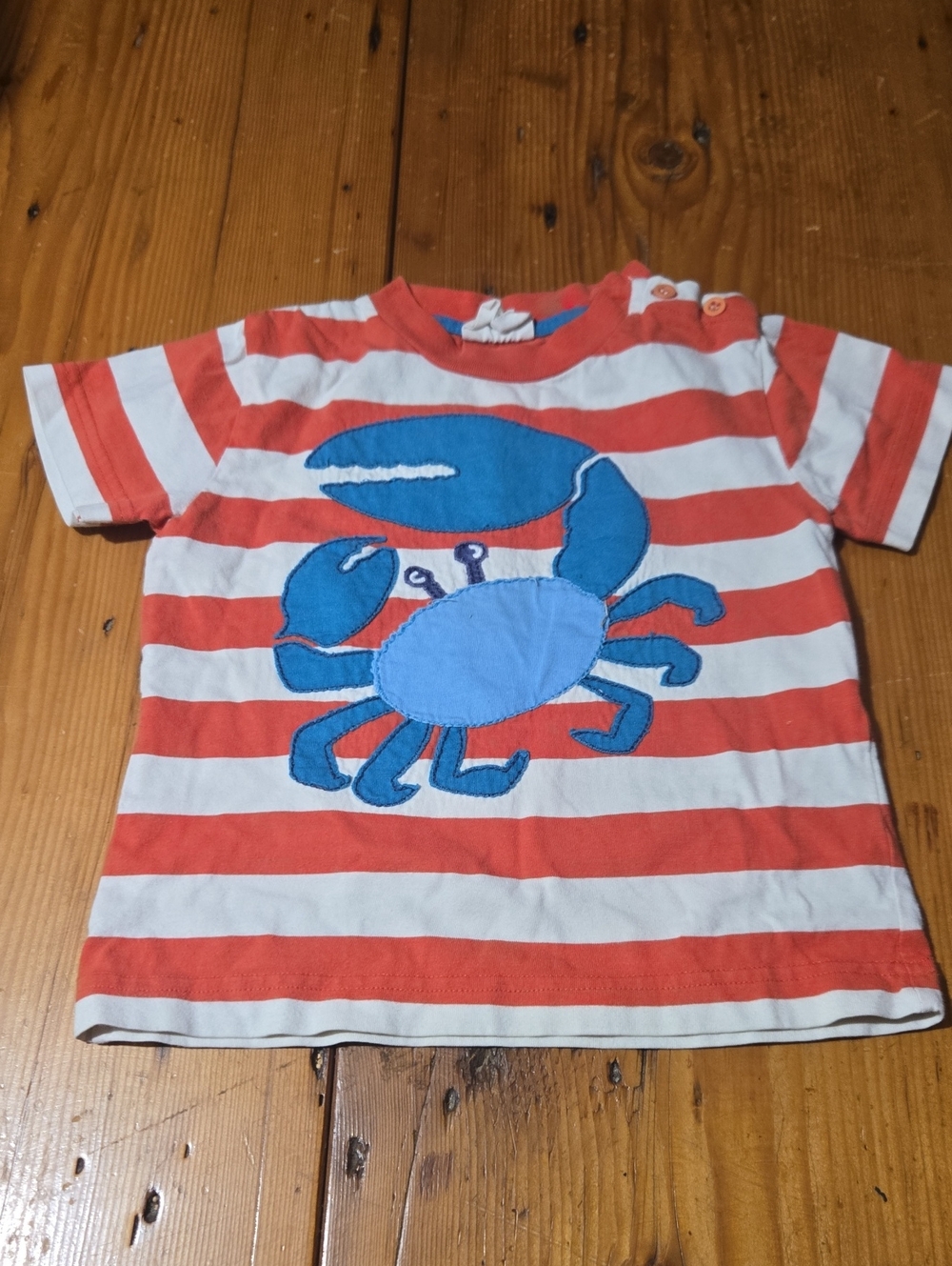 Mini Boden Red & White Striped Tee with Blue Crab Applique Sz 1.5-2 Years